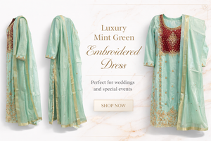 Luxury Mint Green Embroidered Dress with Dupatta - thumbnail 1