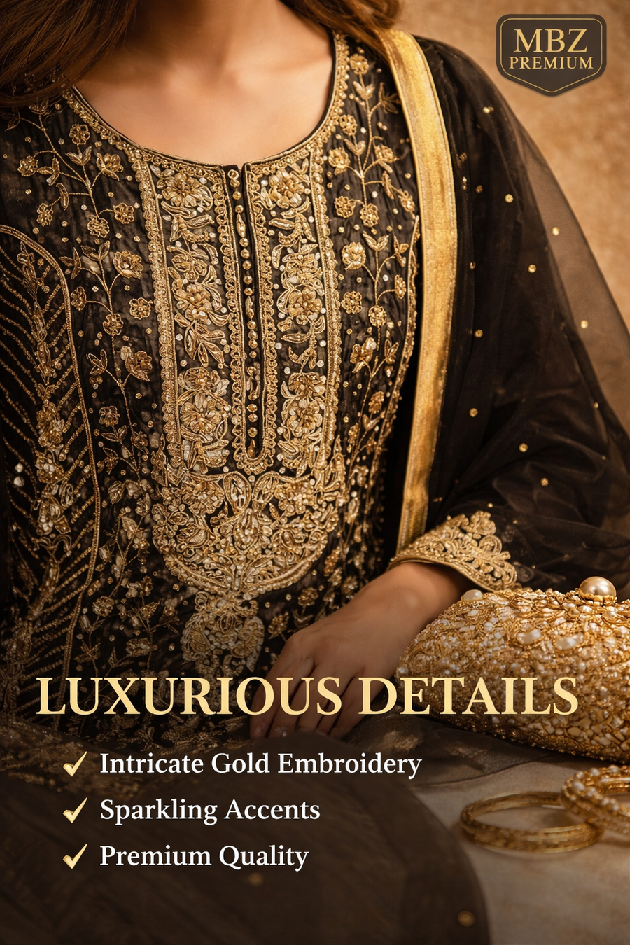 Elegant Black & Gold Embroidered Suit