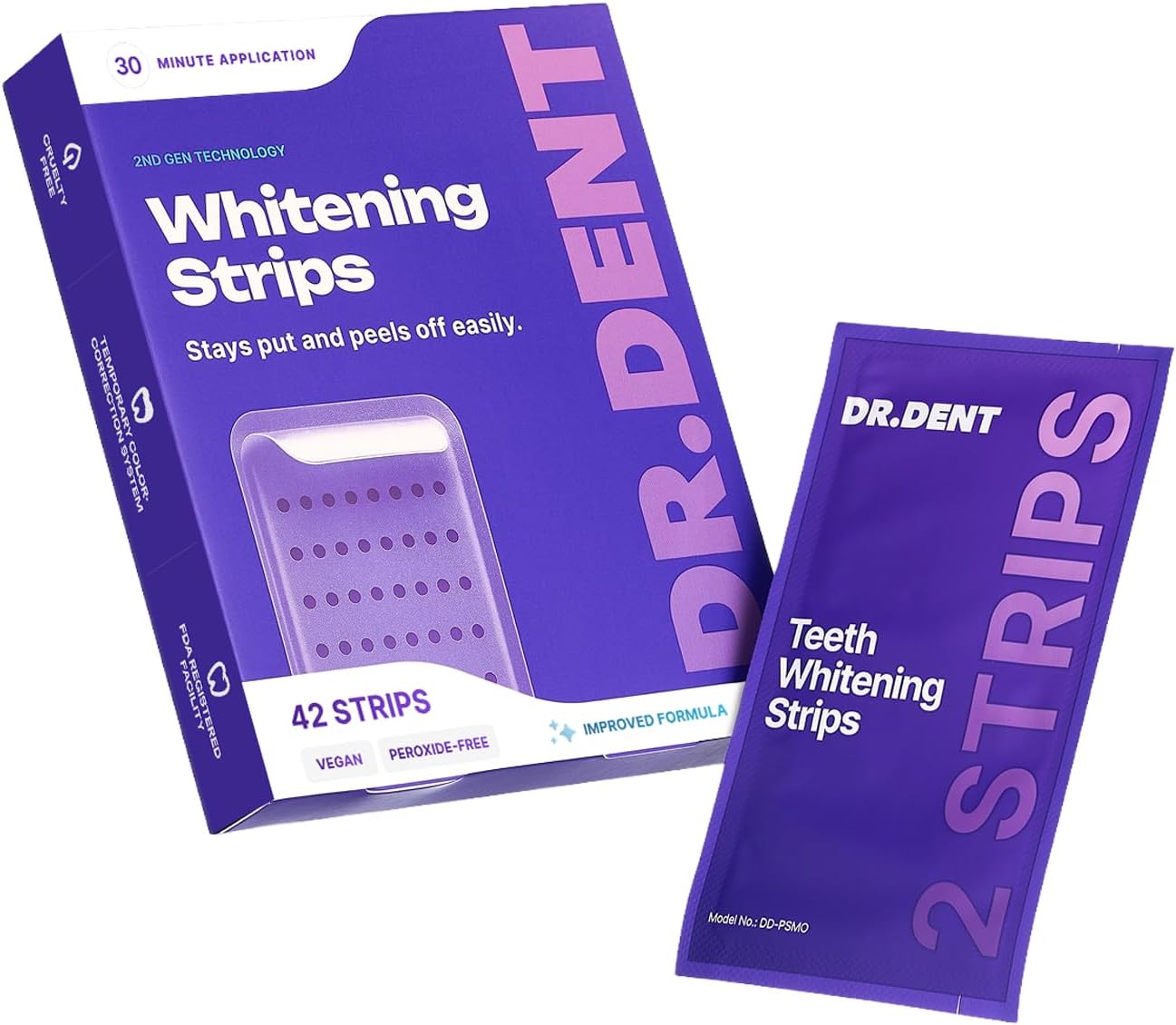 DRDENT Purple Teeth Whitening Strips 21 Treatments - Safe for Enamel - Non Sensitive Teeth Whitening - Whitening Without Any Harm - Pack of 42 Strips - image 1