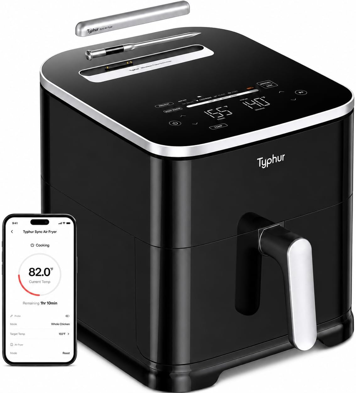 Typhur Sync 8QT AI Smart Air Fryer with Built-in Wireless Meat Thermometer, 9-in-1 XL Non Toxic Ceramic Airfryer, 450°F Max. - image 1