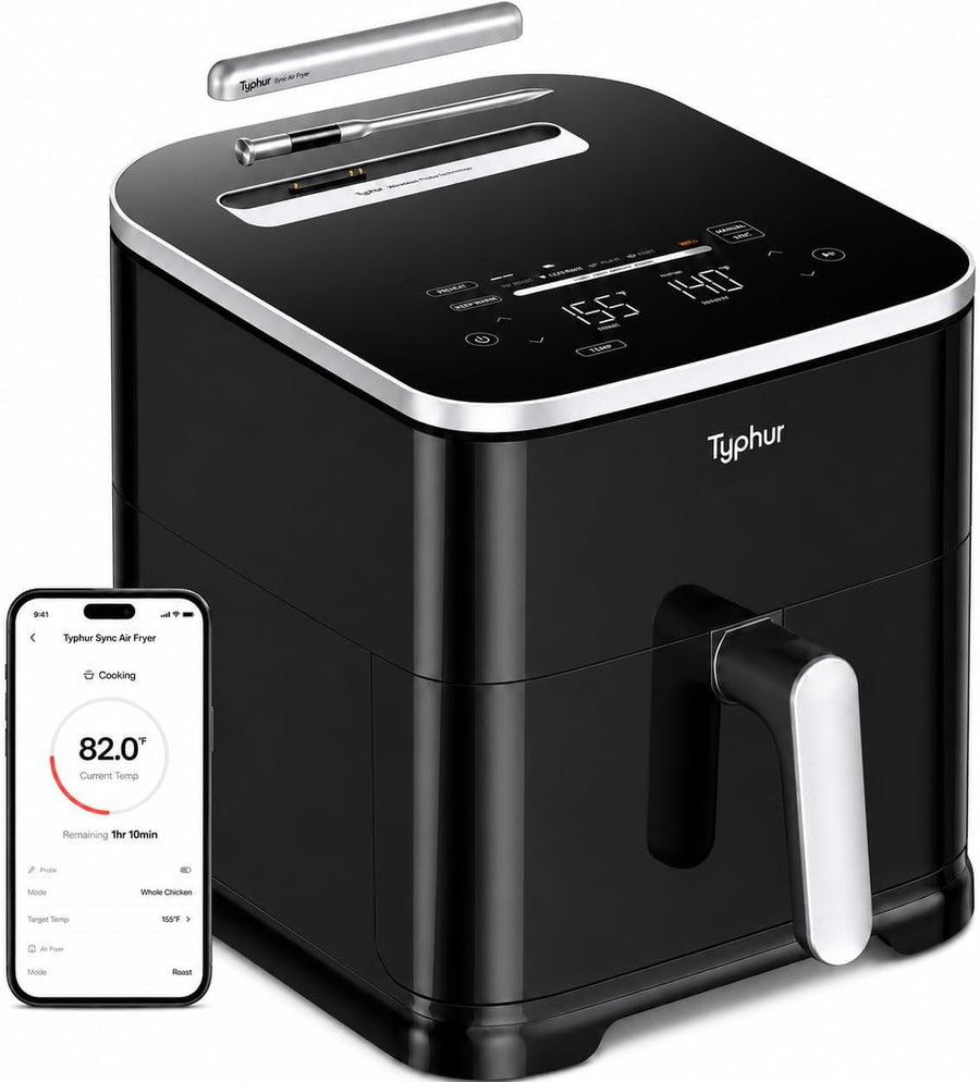 Typhur Sync 8QT AI Smart Air Fryer with Built-in Wireless Meat Thermometer, 9-in-1 XL Non Toxic Ceramic Airfryer, 450°F Max.