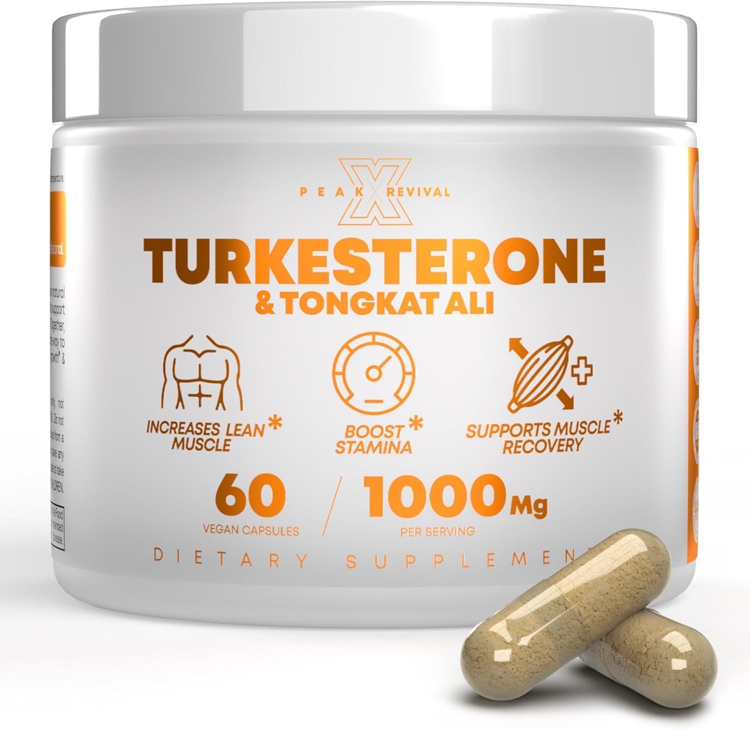 Turkesterone Tongkat Ali Supplement (500mg Ajuga Turkestanica + 250mg Tongkat Ali) 60 Capsules-Turkesterone Supplement 1000mg - Muscle Strength & Recovery Support - Made in The USA BY Peak Revival-X - image 1