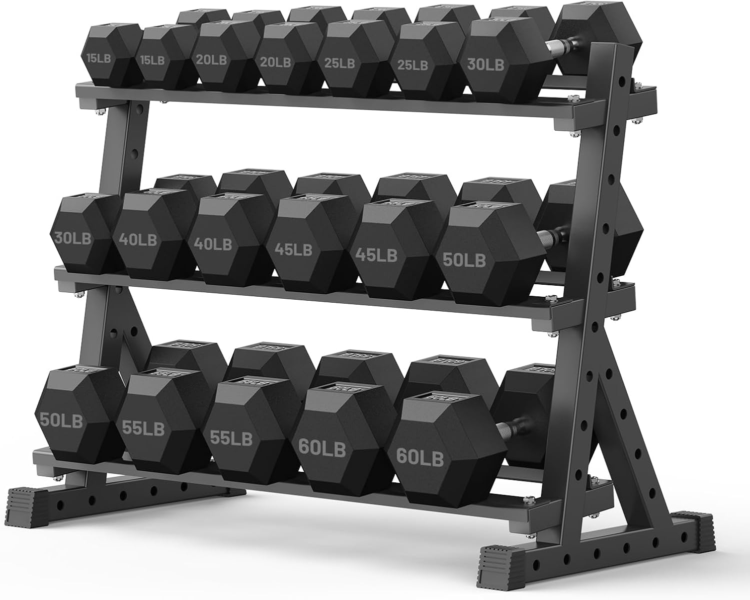 PAPABABE Hex Dumbbell Set with Rack, Rubber Encased Free Weight with Weight Storage Racks, Multiple Weight Options for Home Gym and Fitness - image 1
