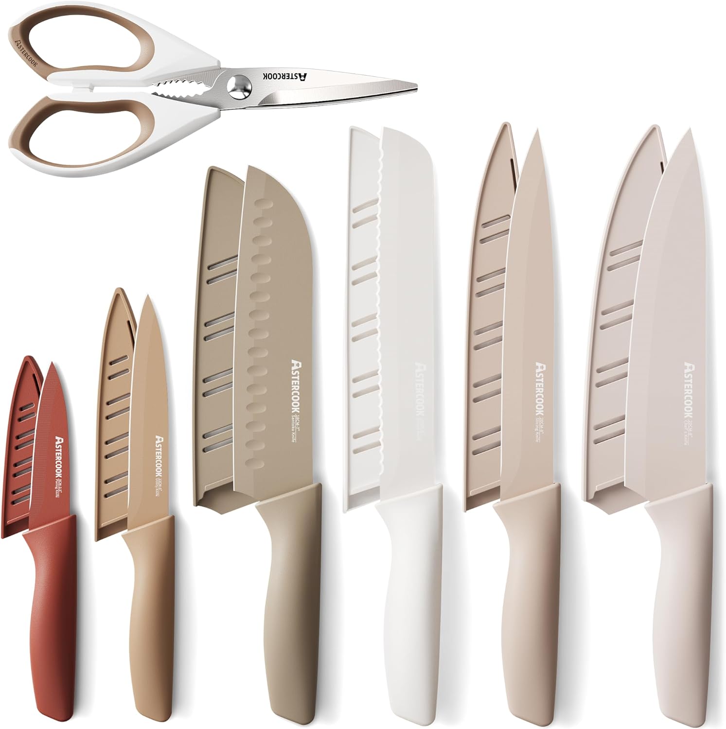 Astercook Knife Set, 13 Pieces Kitchen Knives Set with Healthy Anti-Rust Coating, Dishwasher Safe, Stainless Steel Chef Knife Sets with 6 Blade Guards, - image 1