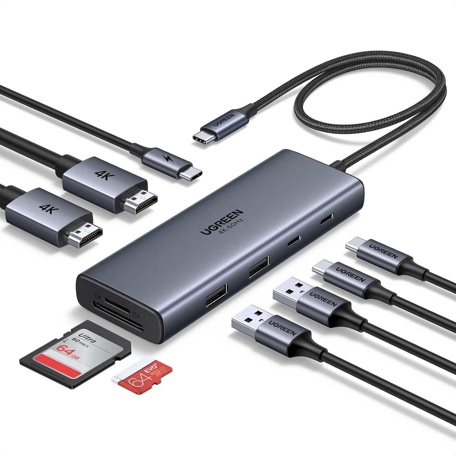 UGREEN USB C Docking Station Dual Monitor, 9-in-1 Aluminum Dock with 2xHDMI | Dual 4K@60Hz, 5Gbps USB-A&C Data Ports, 100W PD, SD/TF 170MB/s, Revodok Pro Laptop USB-C Dock for HP, Thinkpad, Dell and More - image 1