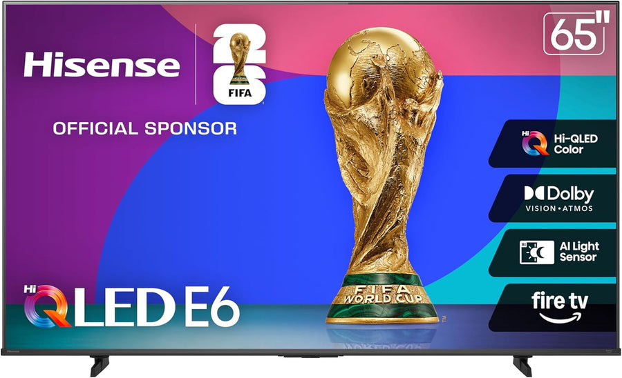 Hisense 65" E6 Cinema Series Hi-QLED 4K UHD Smart Fire TV (65E6QF) -AI Light Sensor, Dolby Vision · Atmos, Voice Remote with Alexa, Motion Rate 120, HDR 10+ Adaptive, Game Mode Plus