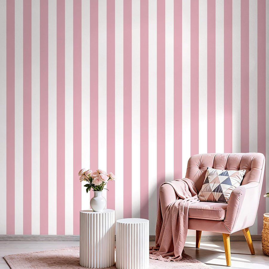 Pink and White Striped Wallpaper 17.3"x120" Removable Striped Peel and Stick Wallpaper Waterproof Contact Paper Modern Self-Adhesive Vinyl Decorative Wall Paper for Bedroom Bathroom Living Room