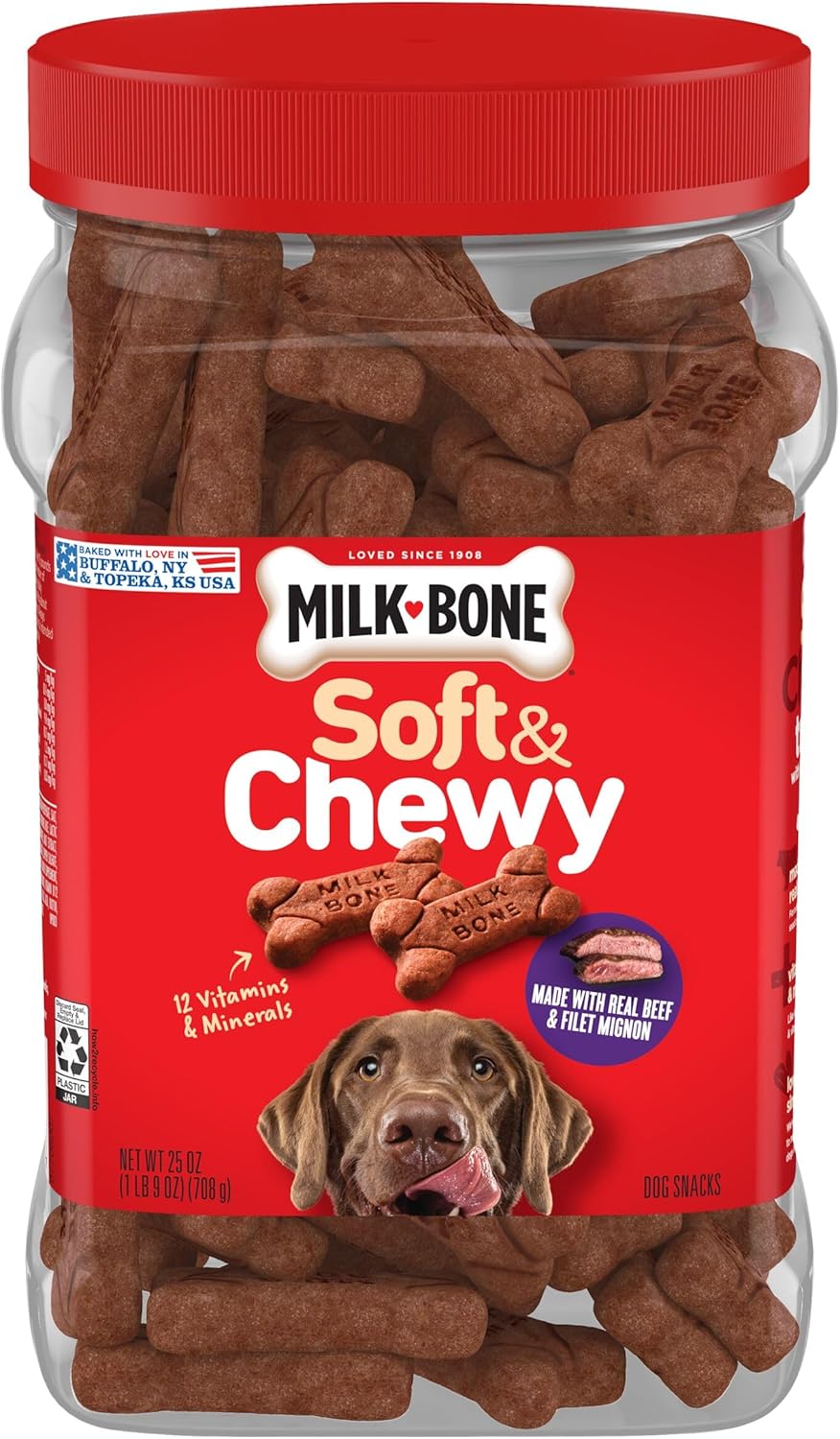 Milk-Bone Soft & Chewy Dog Treats, Made with Real Beef & Filet Mignon, 25 Ounce Canister - image 1