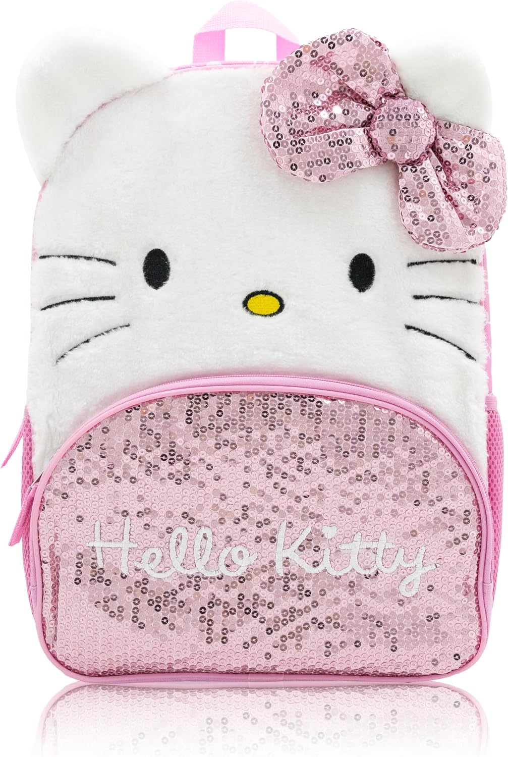 Sanrio Hello Kitty Backpack for Girls | 16" Plush Bookbag with 3D Ears, Sequin Bow & Faux Fur Face | Pink Hello Kitty School Bag for Kids, Toddlers, Teens | Cute Travel Daypack for Girls Ages 3+ - image 1