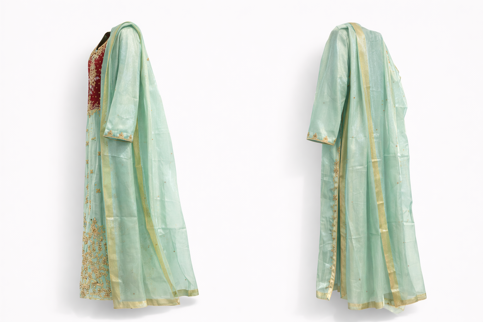Luxury Mint Green Embroidered Dress with Dupatta - image 3