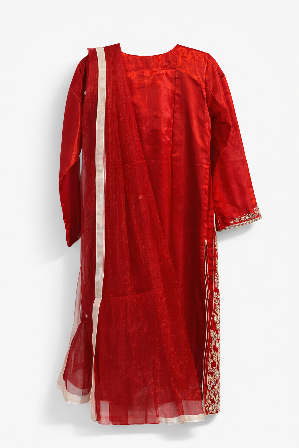Luxury Red Embroidered Dress with Dupatta - image 3