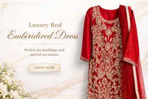 Luxury Red Embroidered Dress with Dupatta - thumbnail 1