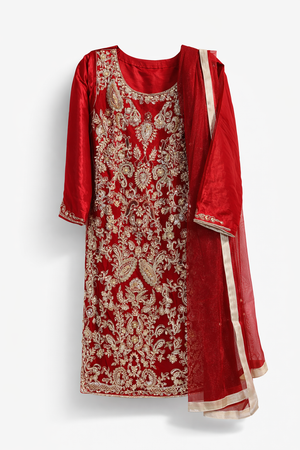 Luxury Red Embroidered Dress with Dupatta - thumbnail 4