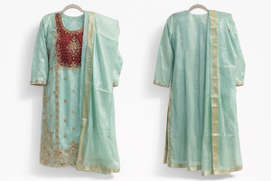 Luxury Mint Green Embroidered Dress with Dupatta - thumbnail 5