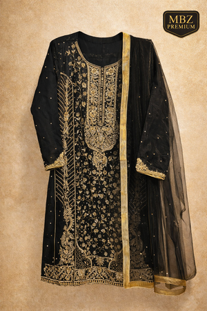 Elegant Black & Gold Embroidered Suit – Premium Edition - thumbnail 3