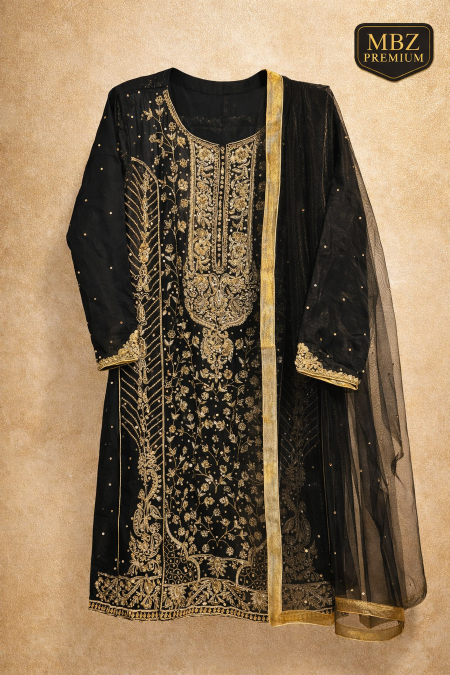 Elegant Black & Gold Embroidered Suit – Premium Edition