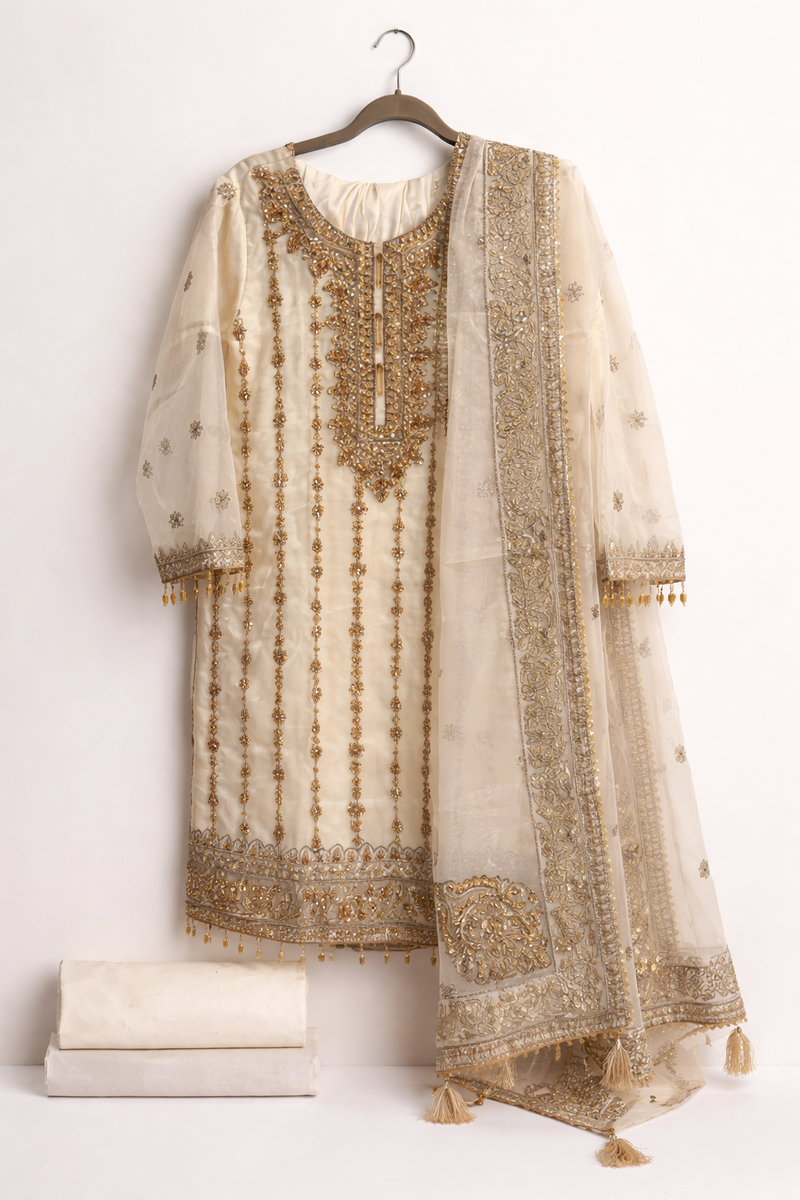 MBZ Premium Cream & Gold Embroidered Suit – Luxury Edition