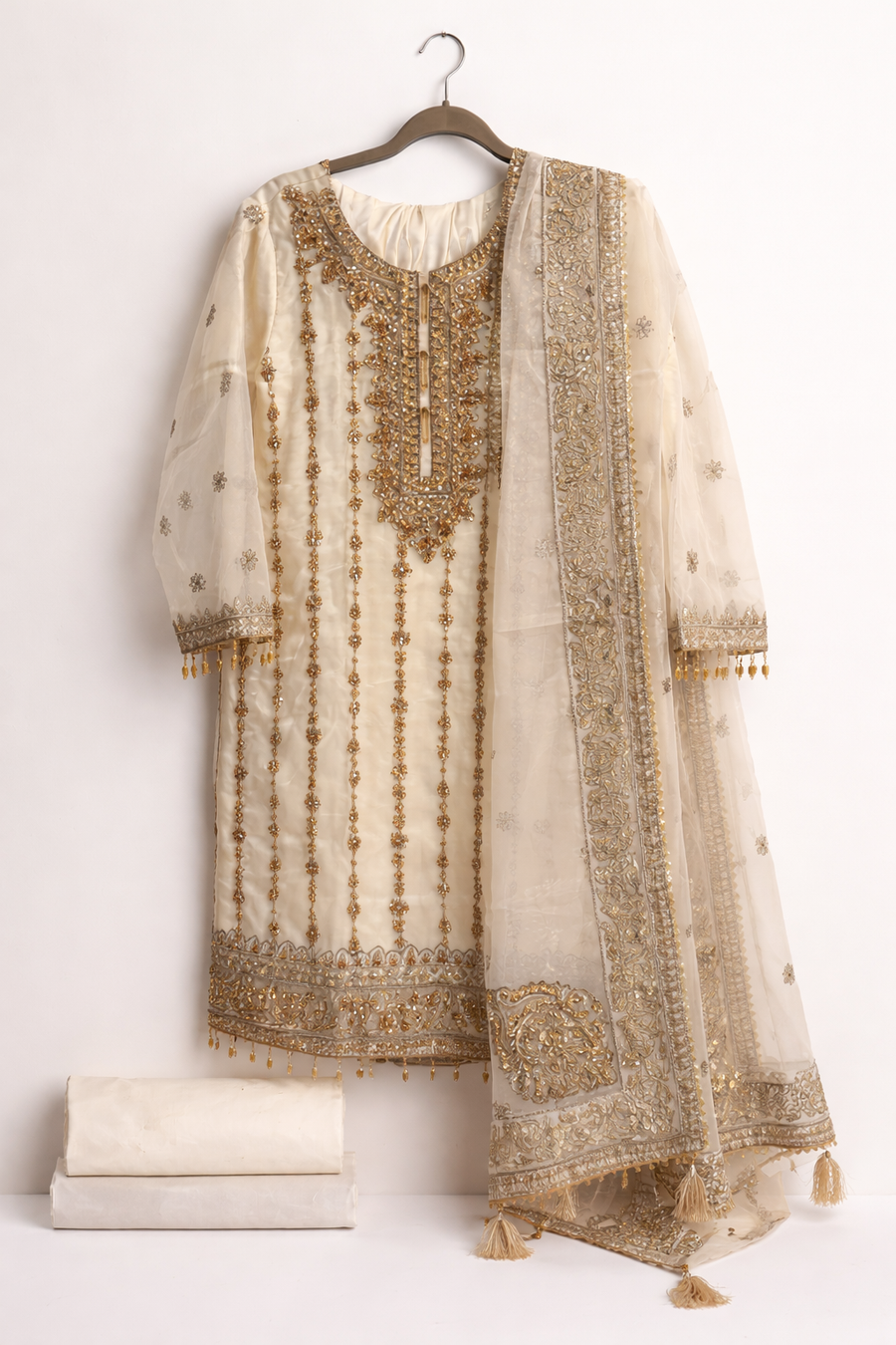 MBZ Premium Cream & Gold Embroidered Suit