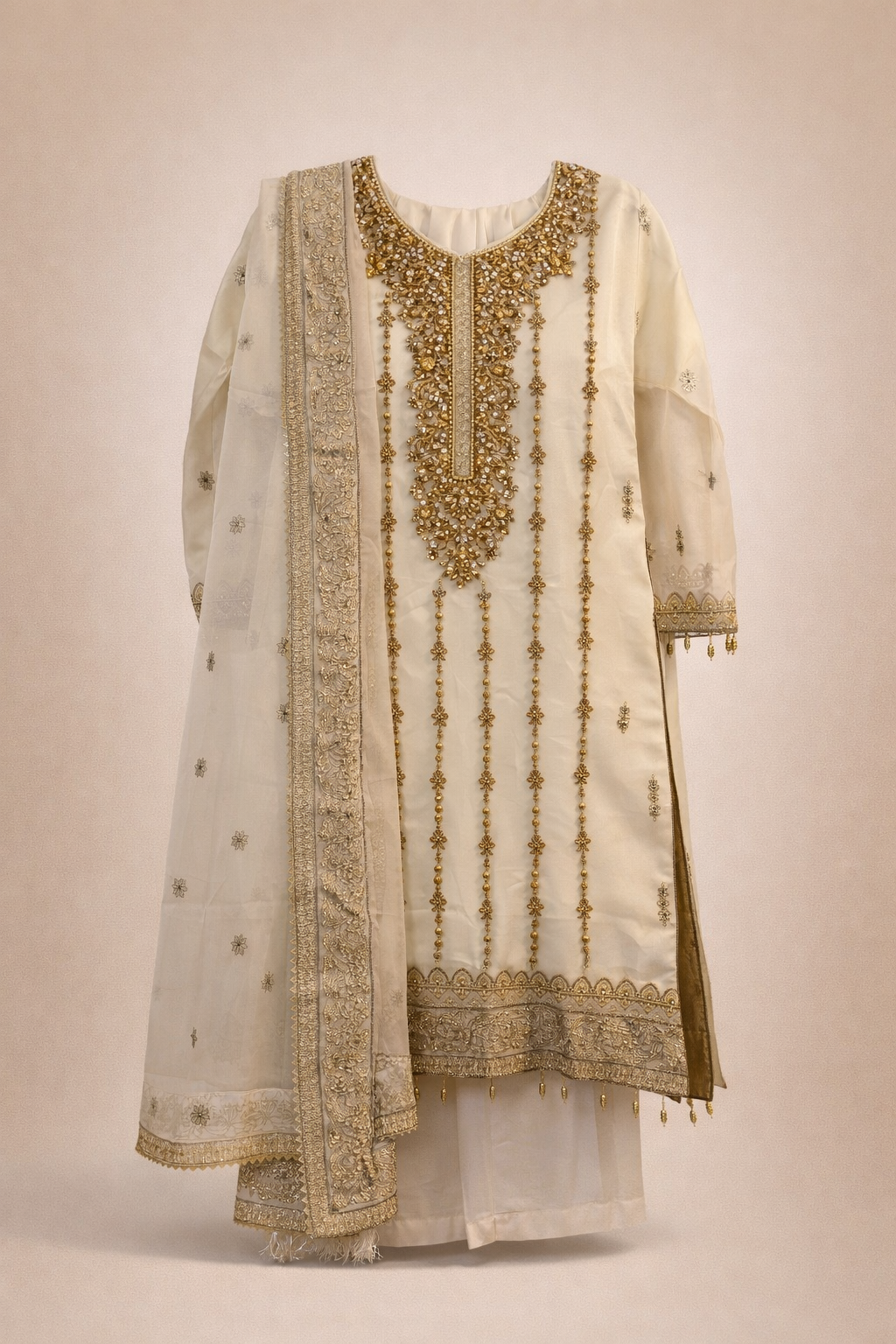 MBZ Premium Cream & Gold Embroidered Suit – Luxury Edition - image 2