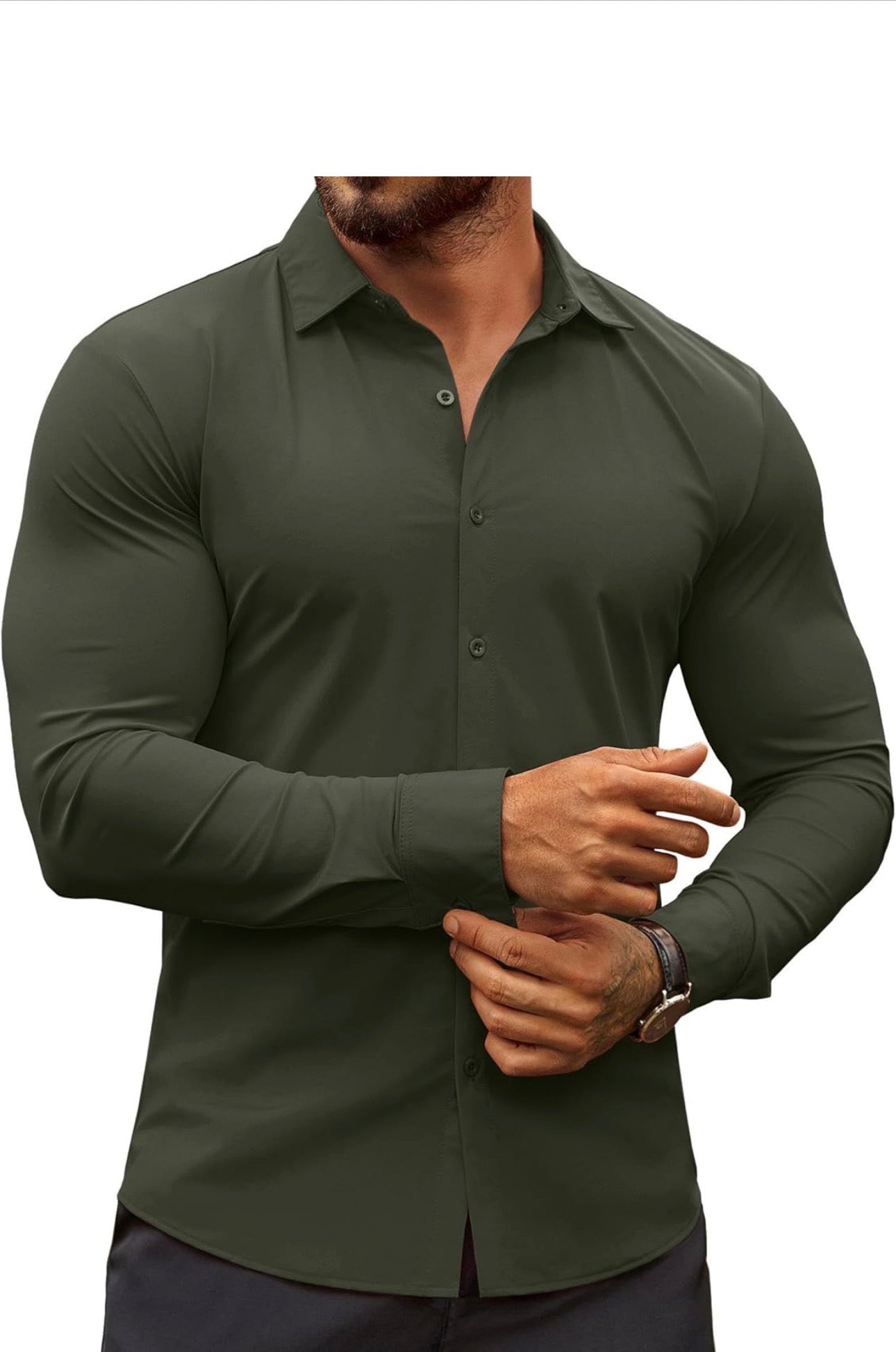COOFANDY Men's Muscle Fit Dress Shirts Wrinkle-Free Long Sleeve Casual Button Down Shirts - image 2