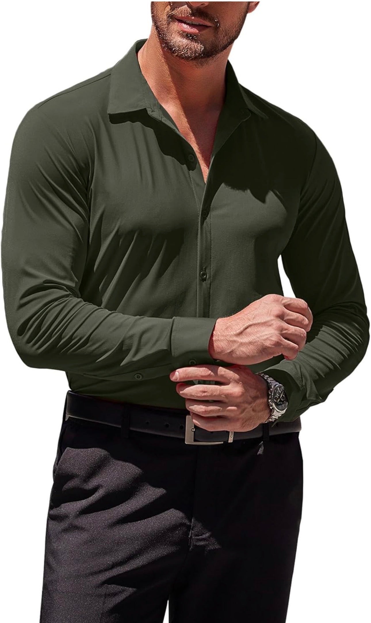 COOFANDY Men's Muscle Fit Dress Shirts Wrinkle-Free Long Sleeve Casual Button Down Shirts - image 4